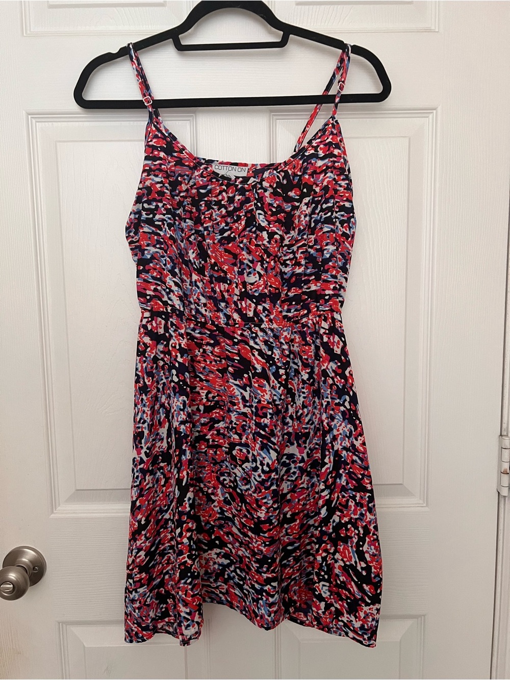 Cotton On Red, Navy & Light Blue Abstract Print Spaghetti-Strap Dress